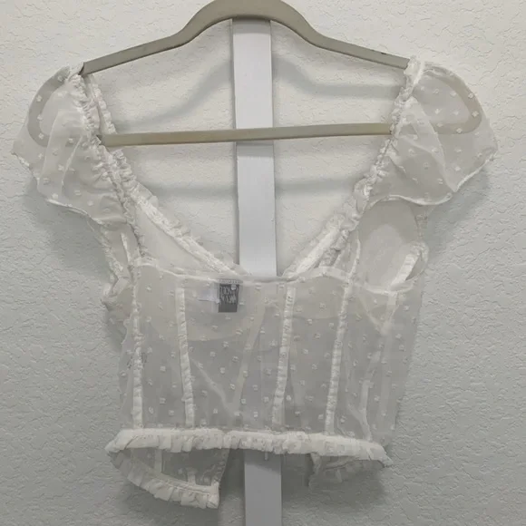 Princess Polly Vaccaro White Swiss Dot Tie Front Cropped Top - Picture 9 of 12